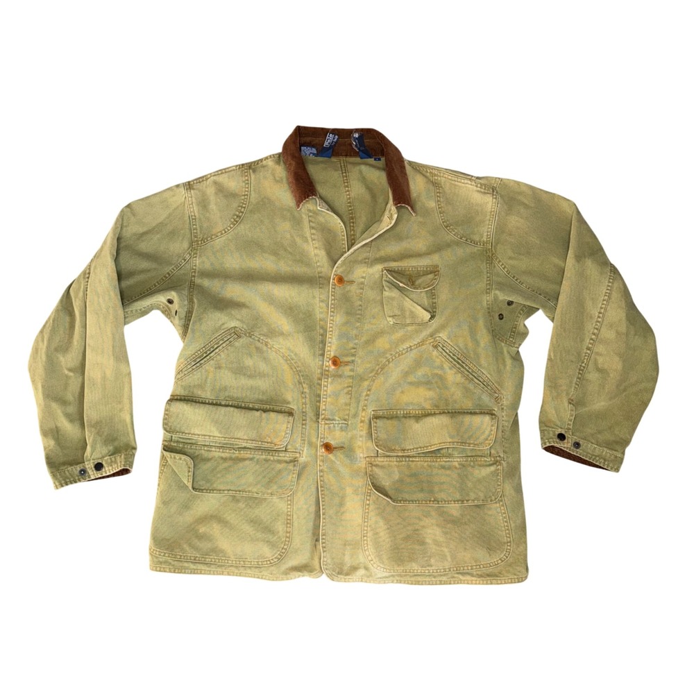 Polo Ralph Lauren Field Jacket Mens Large Olive Green Fair Canvas Corduroy Barn